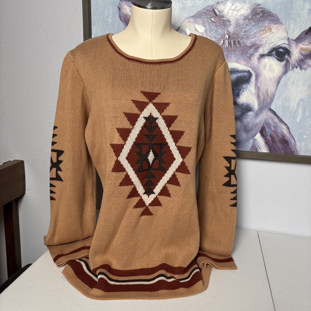 Outback Trading Company Women's L/XL Adalyn Aztec Southwest Native Knit Sweater